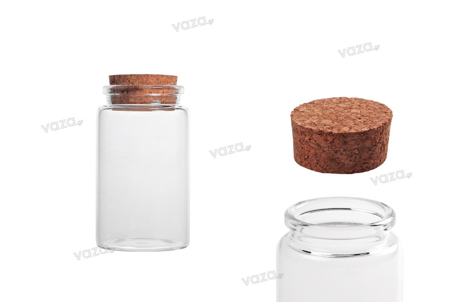 100ml wide mouth glass jar with cone cork stopper in size 47x85