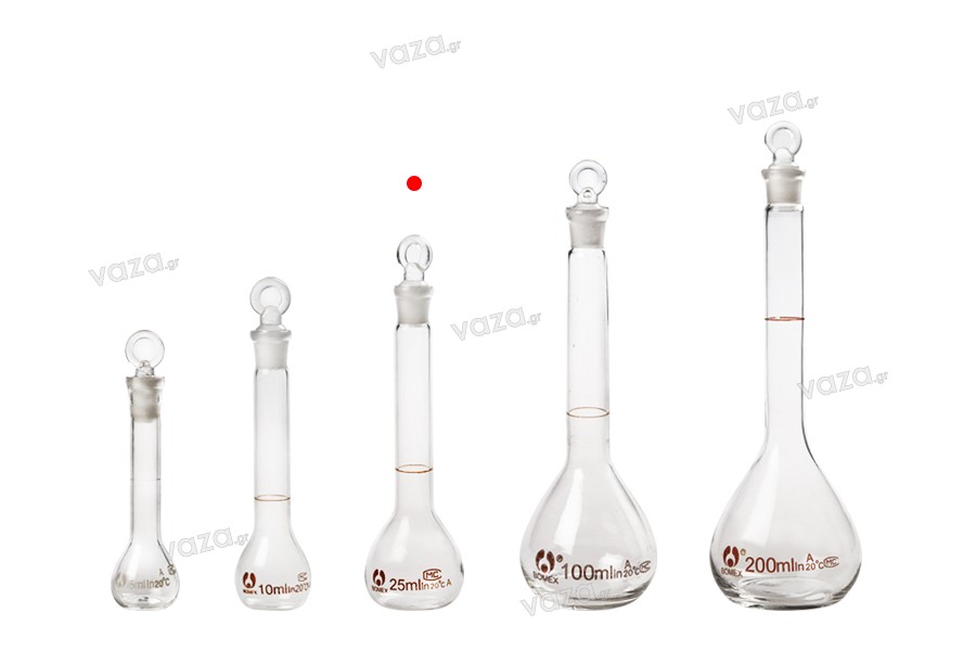 25ml measuring glass flask with glass stopper