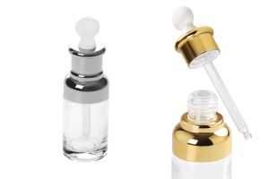 Flacon en verre de 50 ml avec compte-gouttes, vidange et couvercle