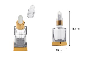 Flacon en verre de 30 ml avec compte-gouttes, drain et couvercle transparent-εικόνα_διαστάσεις