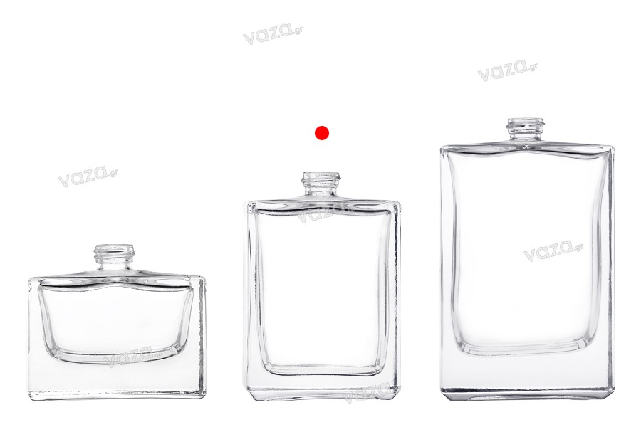 Rectangular 50ml glass perfume bottle with PP15 finish