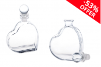 OFFER! Glass bottle 55 ml heart shaped with glass lid - From 2.10€ to 0.99€ per piece