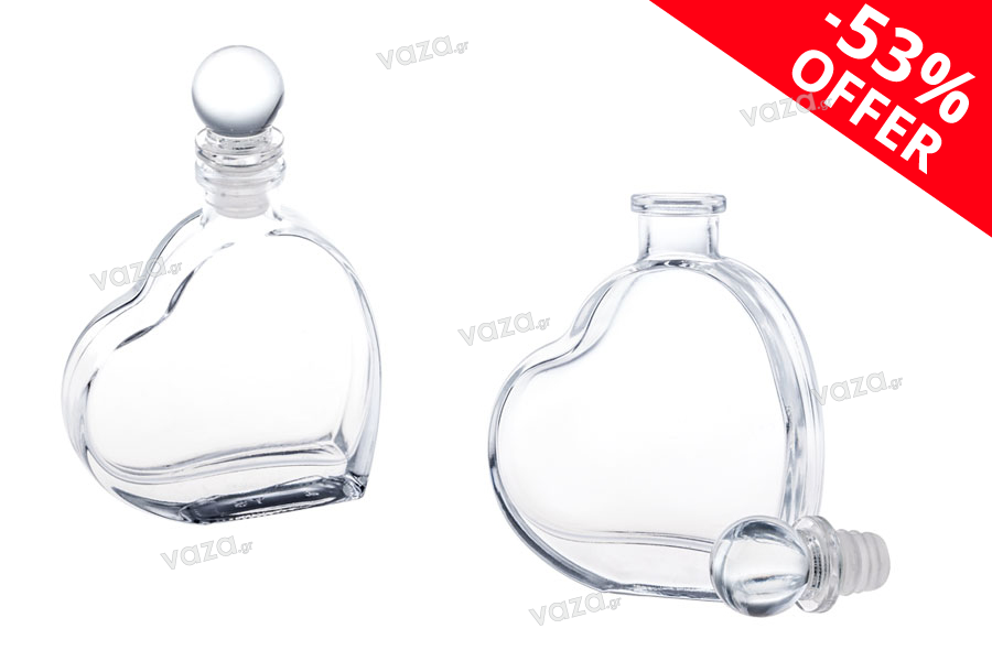 Special offer! 55ml heart shaped glass bottle with glass stopper - From € 2.10 reduced to € 0.99 per piece 
