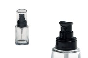 30ml glass cream bottle with black plastic dispenser pump and transparent cap