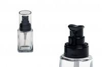 30ml glass cream bottle with black plastic dispenser pump and transparent cap