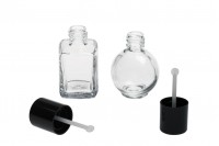 Bottiglietta di vetro da 30 ml con tappo di plastica nero (PP18) e spatola per uso cosmetico.