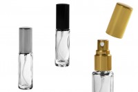 Bottle of 6 ml glass with spray and cap in different colors
