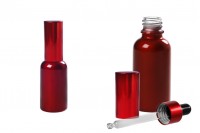 30ml shiny red glass dropper bottle with red cap.