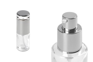 Flasche 30ml transparent mit silberner Pumpe und Deckel
