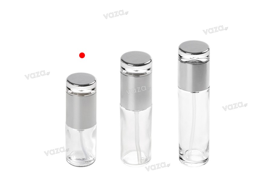 Flacon de 30ml en verre transparent avec pompe argentée et bouchon