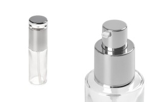 Flacon de 50ml en verre transparent avec pompe et bouchon argentés