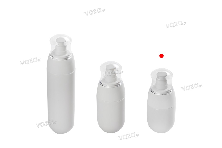 30ml PET bottle with white cream pump and transparent cap 