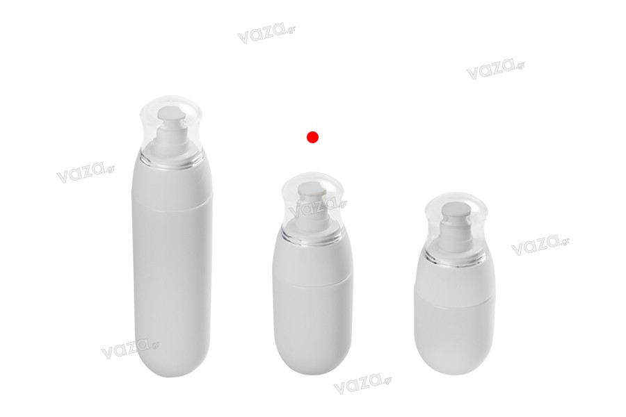 50ml PET bottle with white cream pump and transparent cap