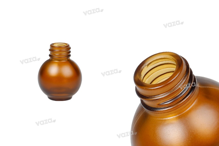 Bottiglia sferica in vetro da 20 ml, di colore ambra sabbiata.