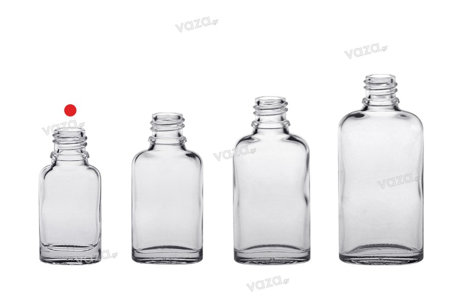 Flacone di vetro trasparente da 10 ml per oli essenziali di forma ovale (PP18).