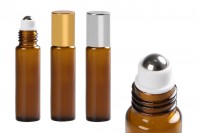 Flacon en verre de couleur caramel de 10 ml avec couvercle et bille métallique à rouler - 6 pcs