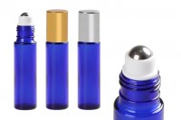 Blue 10 ml glass bottle with lid and metal ball on roll - 6 pcs