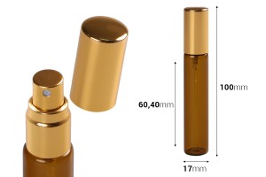 Flacon en verre de 12 ml de couleur caramel avec vaporisateur en aluminium doré brillant - 6 pcs-εικόνα_διαστάσεις