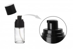 30ml glass bottle with black spray pump and cap with PP18 finish