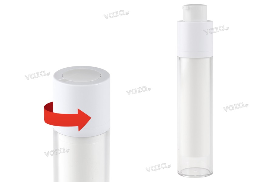 Flacon airless en plastique de 50 ml pour crème avec boîtier externe en acrylique