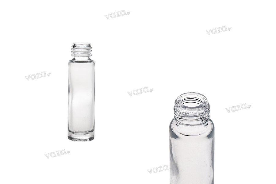 Flacone di vetro cilindrico da 10 ml PP16 in colore trasparente.