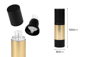 Luxury 30 ml airless acrylic bottle with aluminum coating, cream pump and protective cap-bildabmessungen