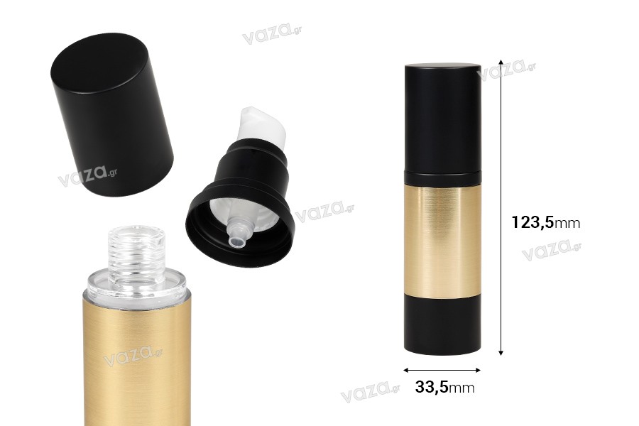 Luxury 30ml airless acrylic bottle with aluminum coating, cream pump and protective cap