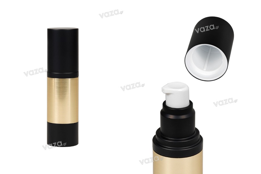 Μπουκαλάκι πολυτελείας 30 ml airless ακρυλικό με επικάλυψη αλουμινίου, αντλία κρέμας και καπάκι