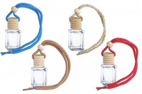Square car perfume bottle 4 ml with wooden cap in a pack of 25 pieces