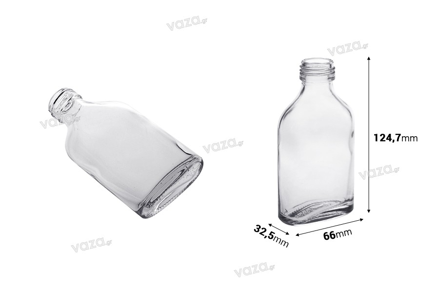 Γυάλινο μπουκάλι 100 ml σε πλακέ σχήμα - 60 τμχ