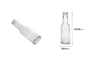 Glass bottle 40 ml (PP 18) for drinks-εικόνα_διαστάσεις