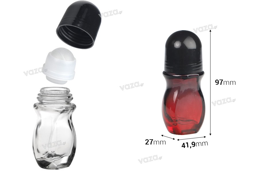 Glass bottle roll on 30 ml with black plastic cap - 6 pcs