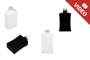 Bottiglia per profumi di vetro da 30 ml con forma rettangolare e disponibile nei colori nero o bianco (18/415).