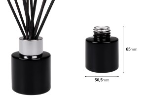 Cylindrical glass bottle 50 ml PP 28 in black or white color for reed diffuser-εικόνα_διαστάσεις
