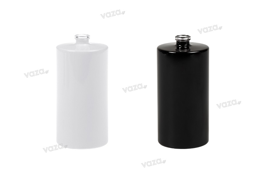 Perfume glass round bottle with Crimp neck 15 mm in white or black color