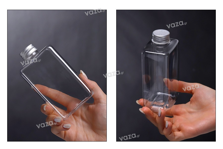 Bottle plastic (PET) 300 ml in clear color with cap for milk, juice, beverages - 6 pcs