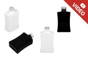 Bottiglia per profumi di vetro da 50 ml con forma rettangolare e disponibile nei colori nero o bianco (18/415).