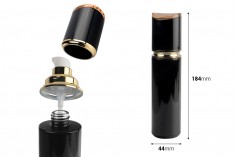 Luxury 100 ml glass bottle in black color with cream pump and acrylic cap