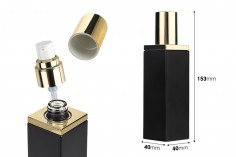 Luxury 100 ml glass bottle in black matte color with gold cap and cream pumpp