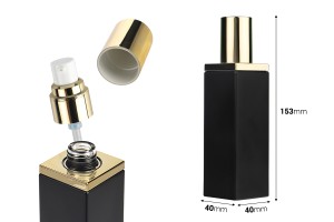 Luxury 100 ml glass bottle in black matte color with gold cap and cream pump-εικόνα_διαστάσεις