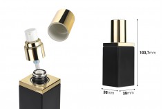 Luxury 40 ml glass bottle in black matte color with gold cap and cream pump