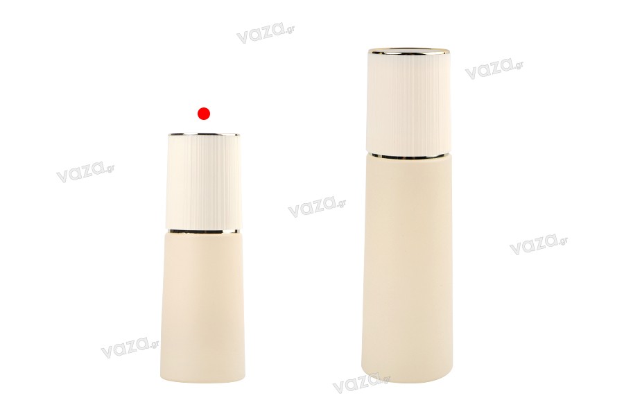 Luxury 40 ml glass bottle in beige matte color with cap and cream pump