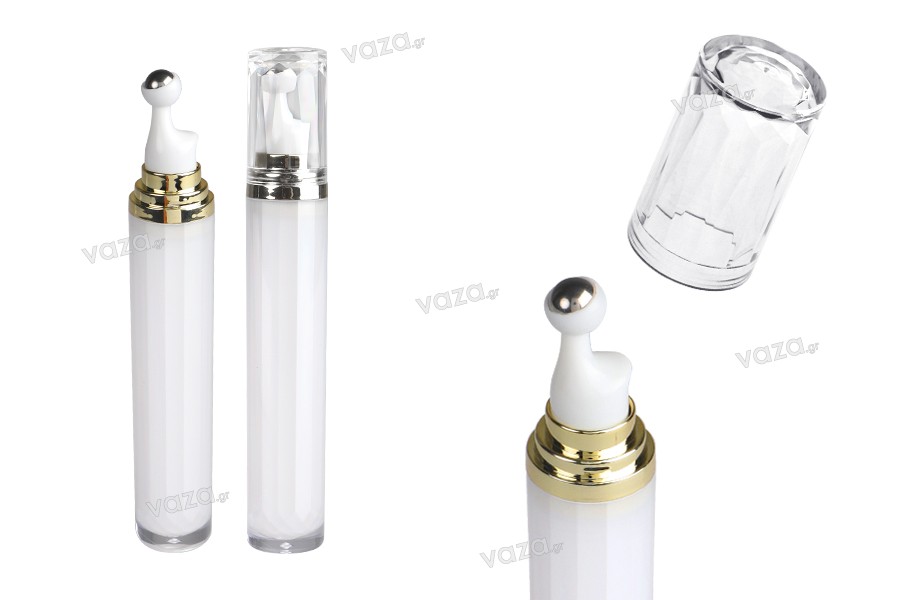 Acrylic bottle 20 ml in cylindrical shape for cosmetic use with roll on and cap