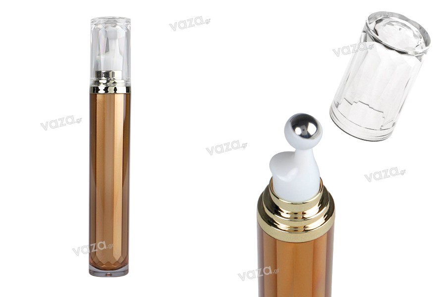 Acrylic bottle 20 ml for cosmetic use in brown color with roll on and cap