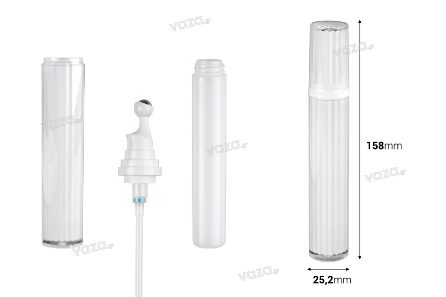 Acrylic bottle 20 ml for cosmetic use in white iridescent color with roll-on and cap