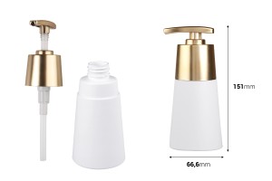 Πλαστικό PET μπουκάλι 200 ml λευκό ματ με χρυσή ματ αντλία-εικόνα_διαστάσεις