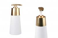 Plastic PET bottle 300 ml white matt with golden matt pump
