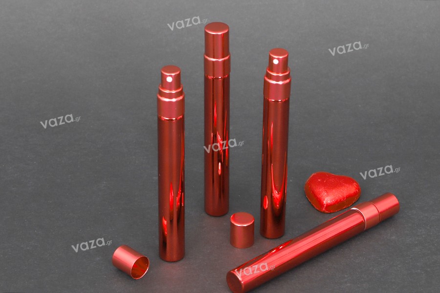 Flacon de parfum de 10 ml en verre rouge avec vaporisateur et revêtement en aluminium - 6 pcs
