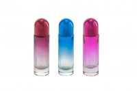 Flacon rotund de sticlă de 30 ml în diverse culori gradiente cu capac și spray argintiu
