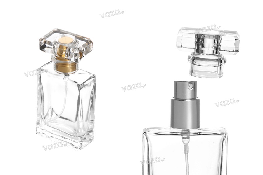 Transparent 30ml perfume glass bottle with spray pump and cap